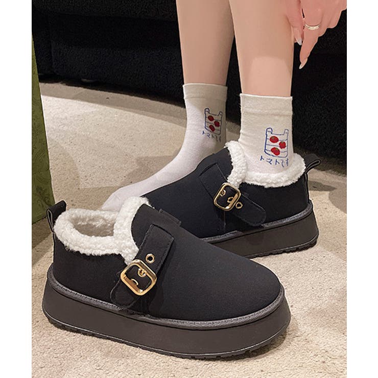 ブラック | 厚底ムートンブーツ 裏起毛ショートブーツ | Miniministore