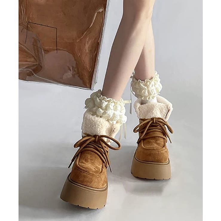 キャメル | 厚底ムートンブーツもこもこショートブーツ | Miniministore