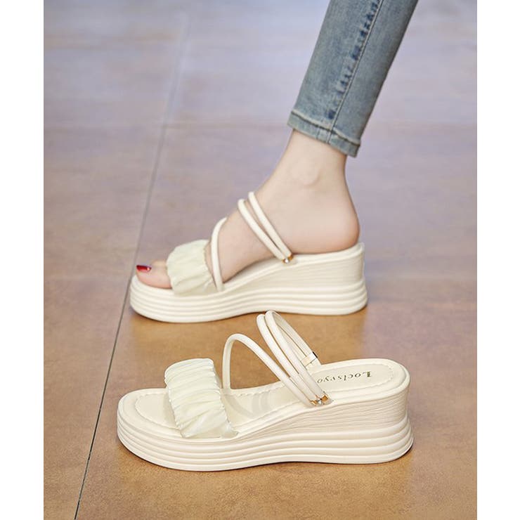 アイボリー | 厚底ストラップサンダル美脚ウェッジソール | Miniministore