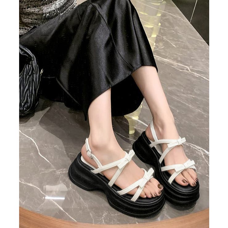 ホワイト | 厚底サンダル レディースリボンサンダル夏 | Miniministore