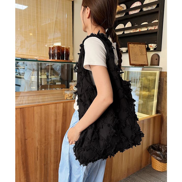 ブラック | フリンジトートバッグ折りたたみエコバッグ | SUNSHINE CLOSET