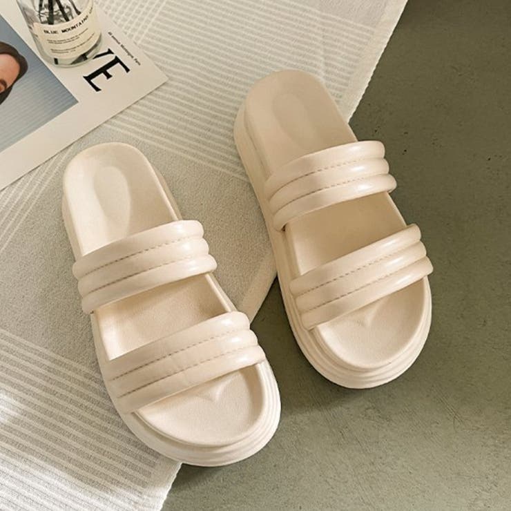 【未使用品】STUDIO POLLINI 厚底レザーサンダル　36 サイズ調整可 厚底 ニットサンダル レディース[品番：II000008700