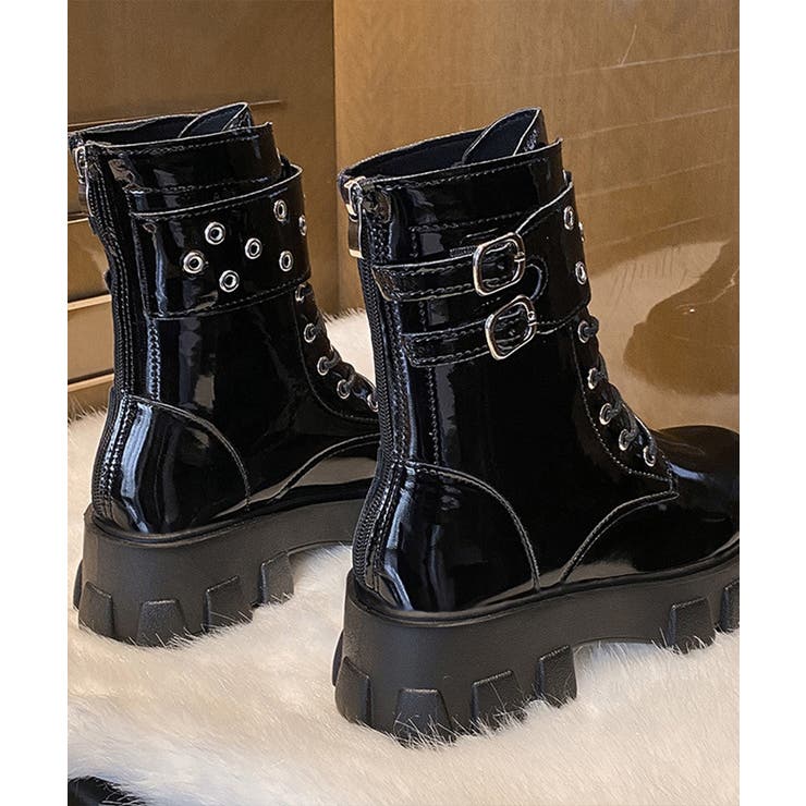 厚底ショートブーツ 黒ストームブーツ美脚 | Miniministore | 詳細画像9 