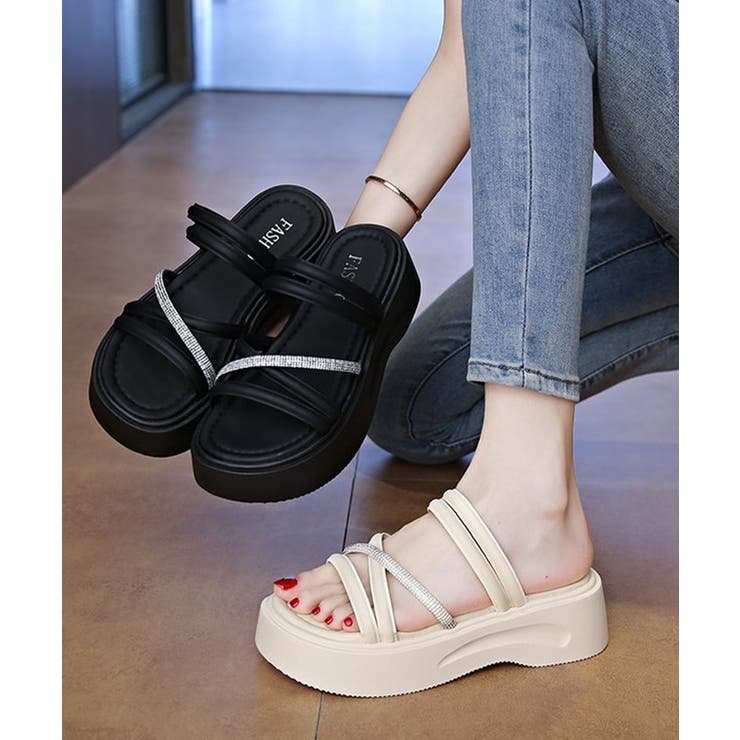 厚底サンダル クロスストラップ夏靴 軽量 | Miniministore | 詳細画像1 