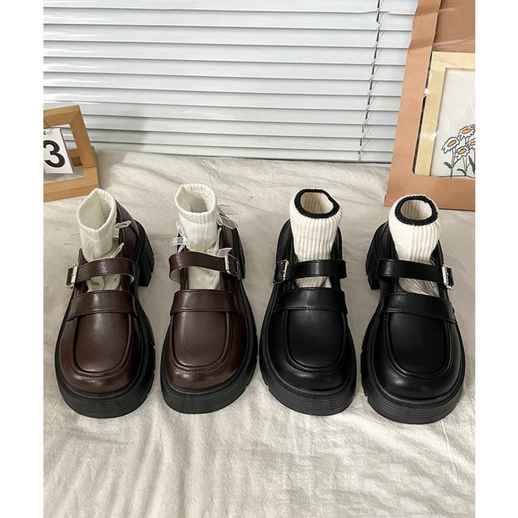 ダブルベルト厚底ローファー 韓国風美脚靴 | Miniministore | 詳細画像12 