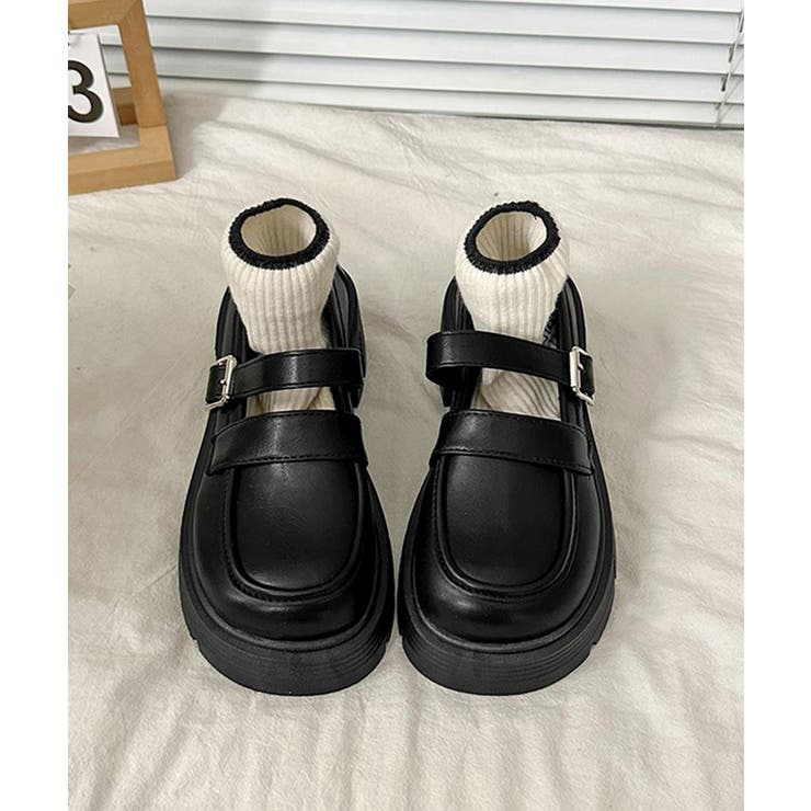 ダブルベルト厚底ローファー 韓国風美脚靴 | Miniministore | 詳細画像13 