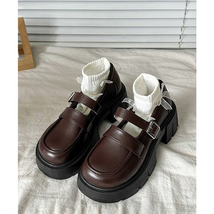 ダブルベルト厚底ローファー 韓国風美脚靴 | Miniministore | 詳細画像16 