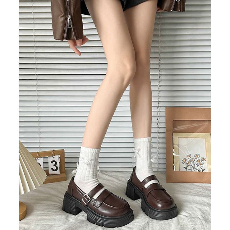 ダブルベルト厚底ローファー 韓国風美脚靴 | Miniministore | 詳細画像9 