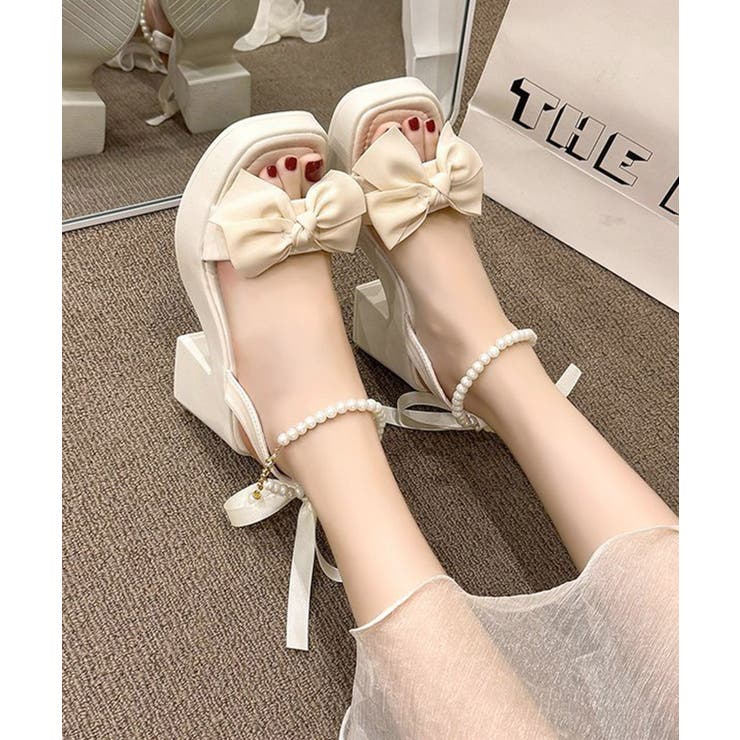 リボン厚底サンダル パールストラップ美脚 | Miniministore | 詳細画像3 