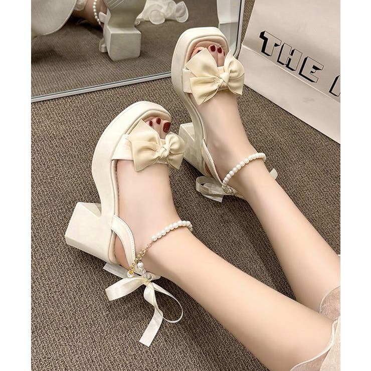 リボン厚底サンダル パールストラップ美脚 | Miniministore | 詳細画像4 