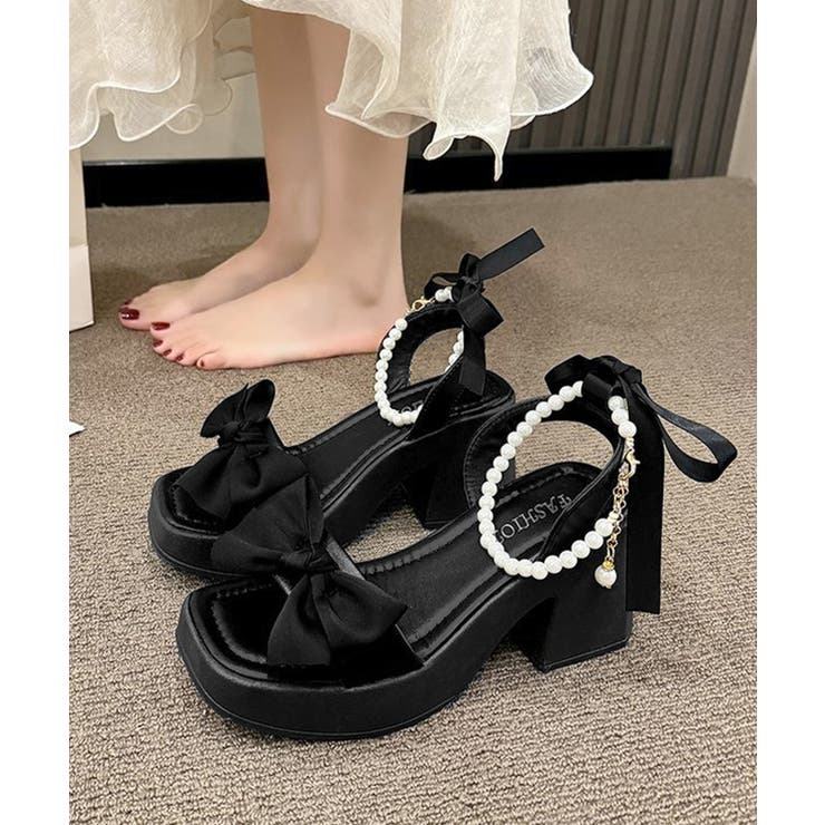 リボン厚底サンダル パールストラップ美脚 | Miniministore | 詳細画像7 
