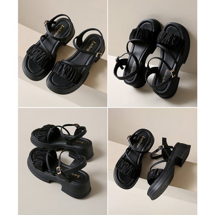 厚底サンダル 太ヒールフリルサンダル美脚 | Miniministore | 詳細画像17 