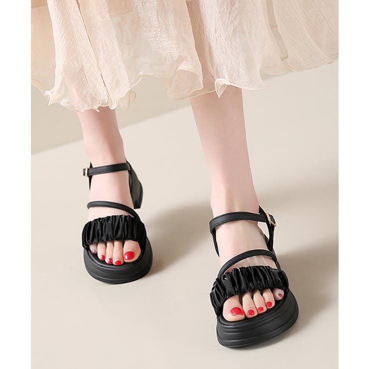 厚底サンダル 太ヒールフリルサンダル美脚 | Miniministore | 詳細画像3 