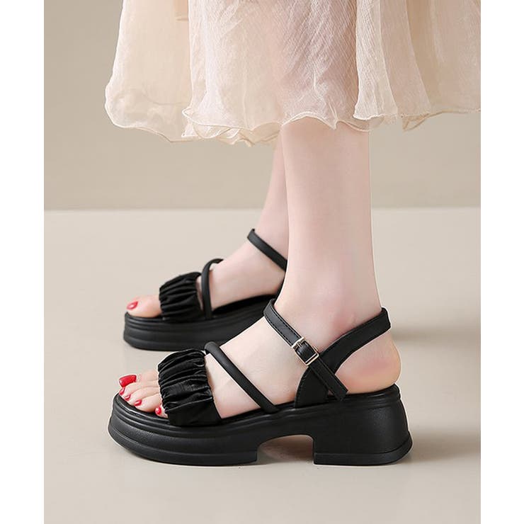 厚底サンダル 太ヒールフリルサンダル美脚 | Miniministore | 詳細画像5 