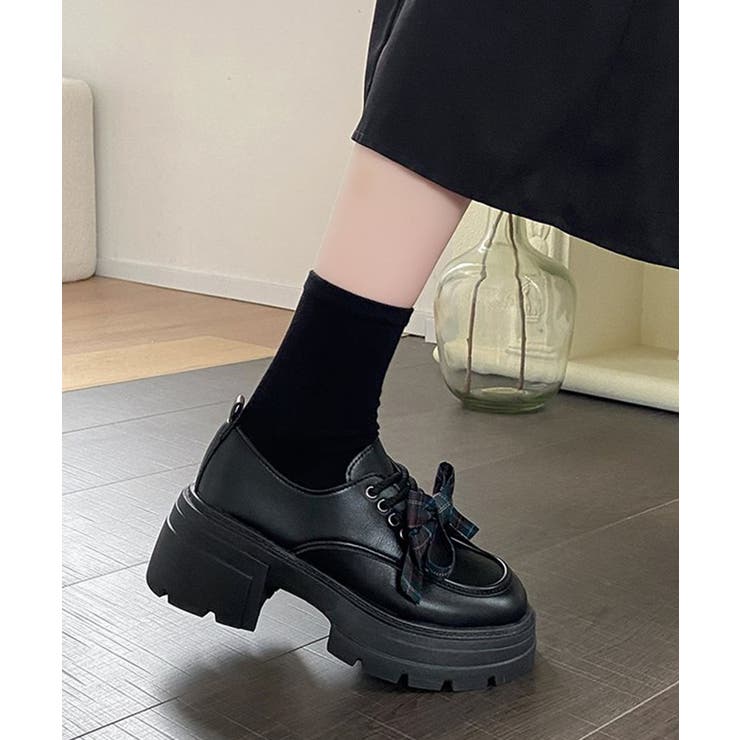 チェックリボン厚底ローファーレースアップ | Miniministore | 詳細画像13 