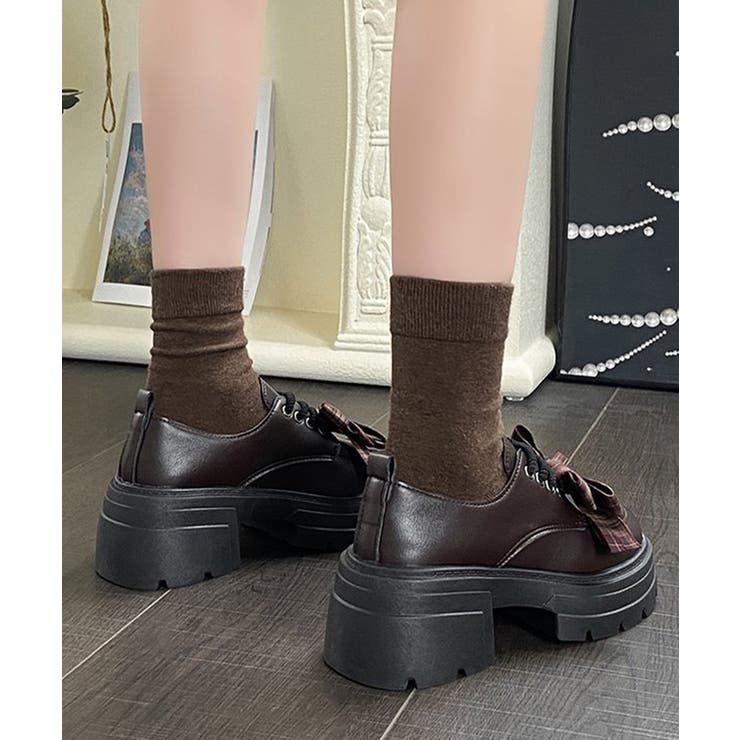 チェックリボン厚底ローファーレースアップ | Miniministore | 詳細画像17 