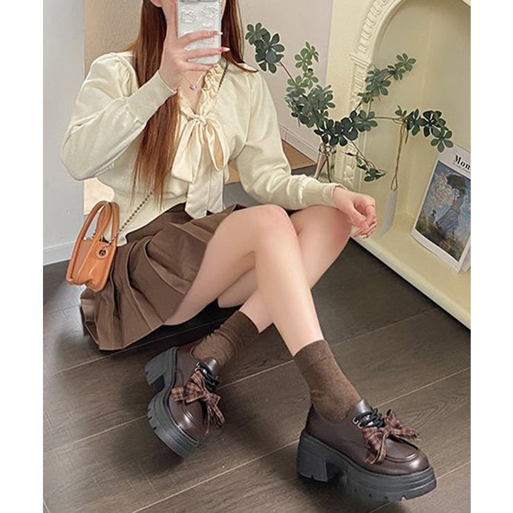チェックリボン厚底ローファーレースアップ | Miniministore | 詳細画像18 