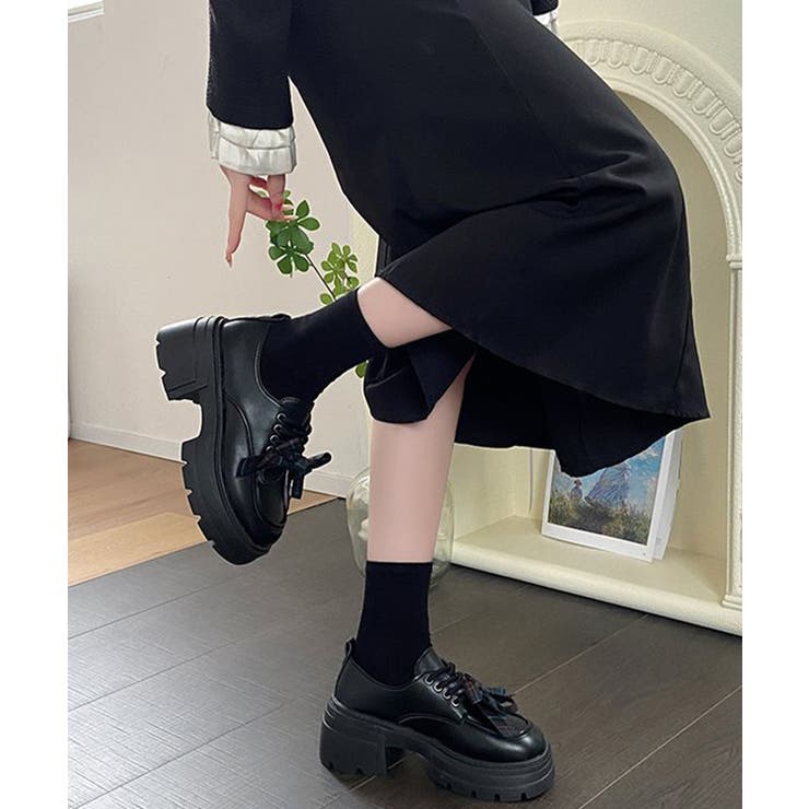 チェックリボン厚底ローファーレースアップ | Miniministore | 詳細画像6 