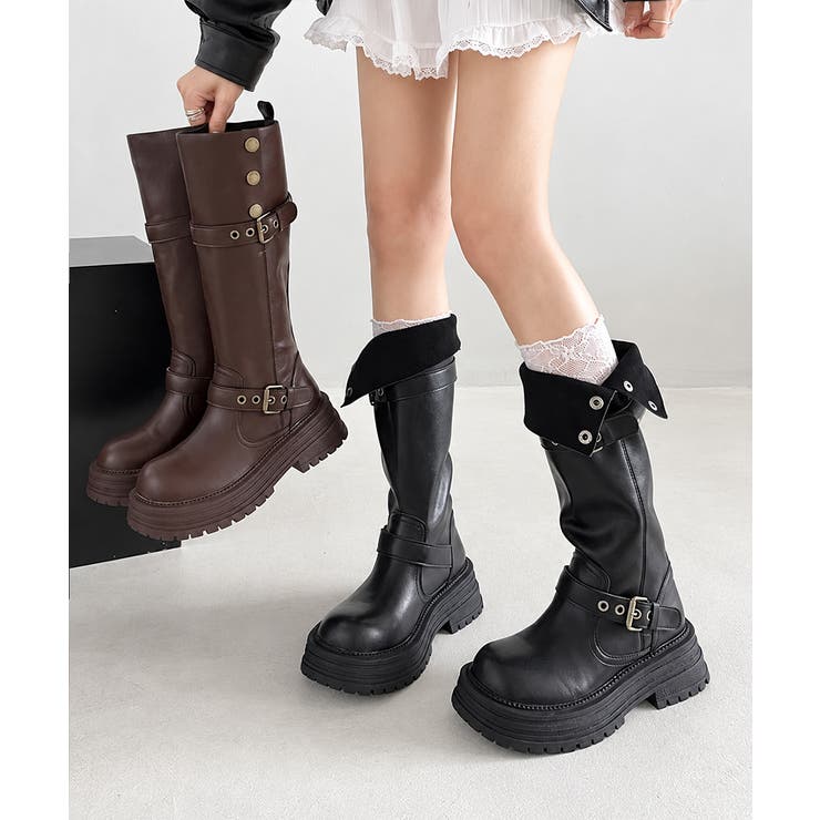 ダブルベルト厚底エンジニアロングブーツ秋 | Miniministore | 詳細画像1 