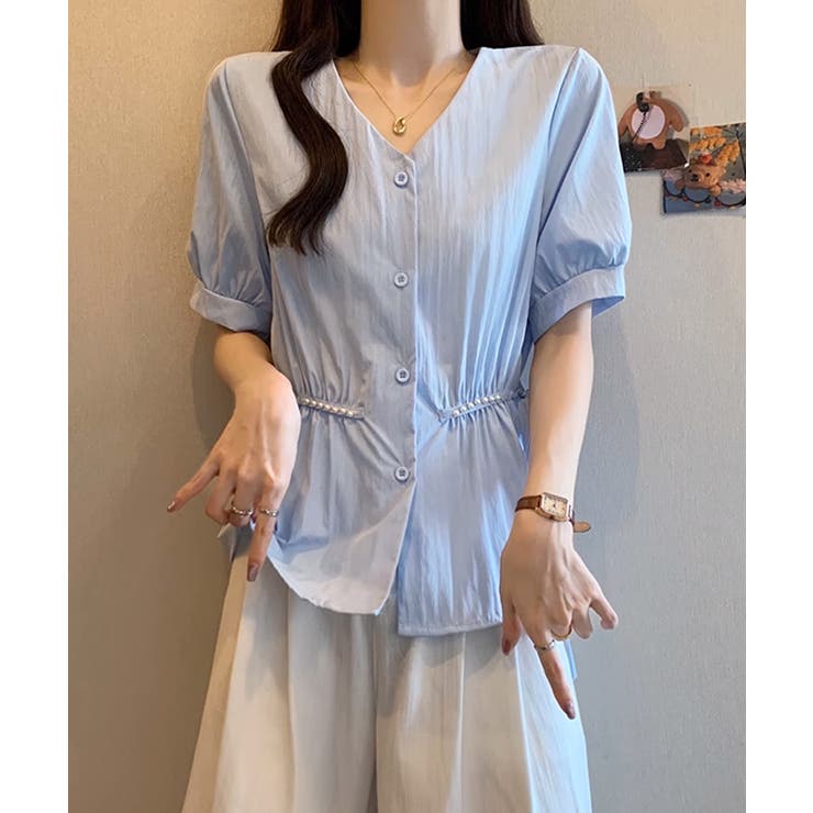 ドロストシャツブラウス パール付夏服半袖 | Miniministore | 詳細画像10 