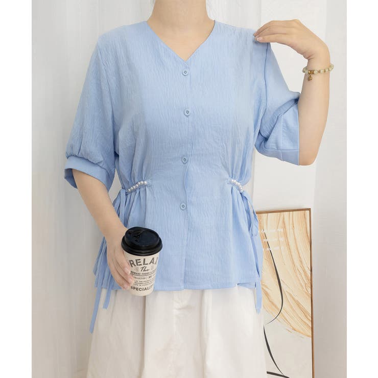 ドロストシャツブラウス パール付夏服半袖 | Miniministore | 詳細画像12 