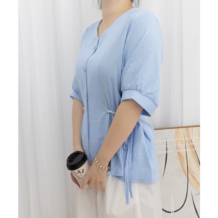 ドロストシャツブラウス パール付夏服半袖 | Miniministore | 詳細画像13 