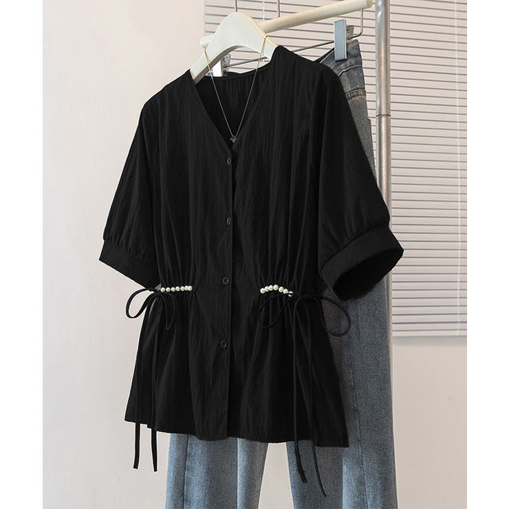 ドロストシャツブラウス パール付夏服半袖 | Miniministore | 詳細画像15 
