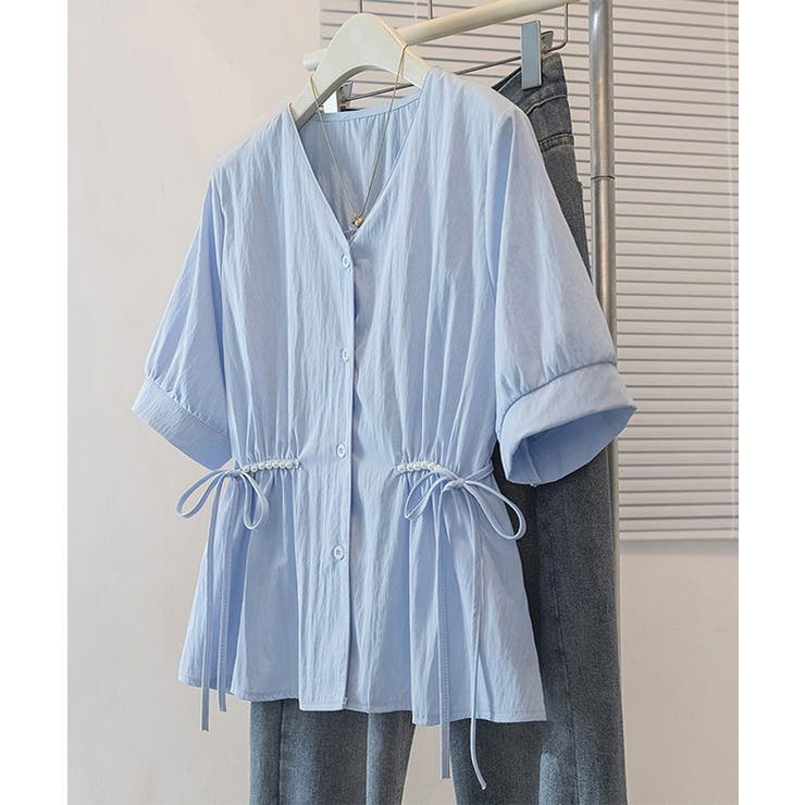 ドロストシャツブラウス パール付夏服半袖 | Miniministore | 詳細画像17 