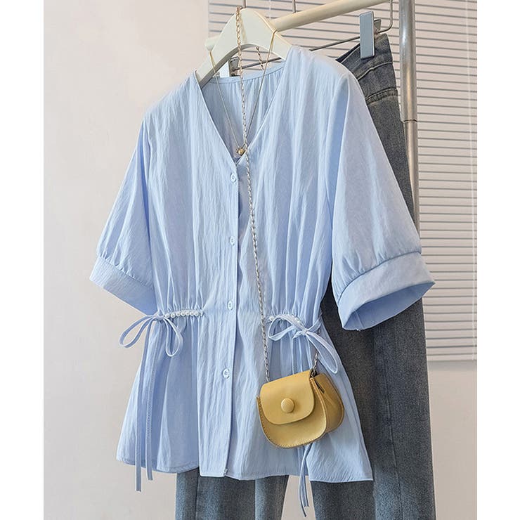 ドロストシャツブラウス パール付夏服半袖 | Miniministore | 詳細画像18 