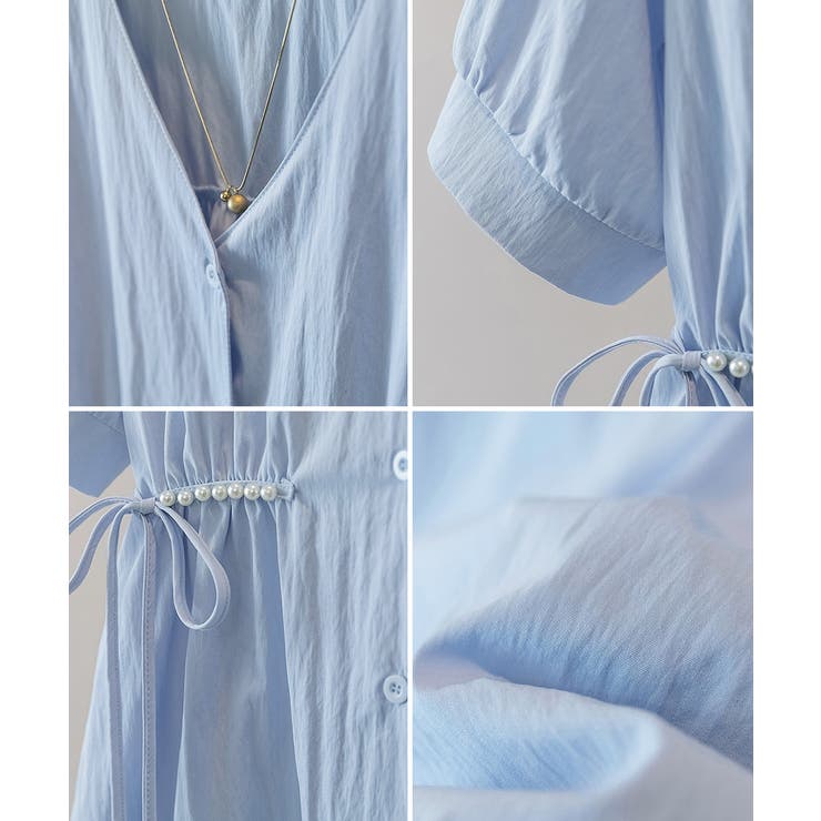 ドロストシャツブラウス パール付夏服半袖 | Miniministore | 詳細画像24 