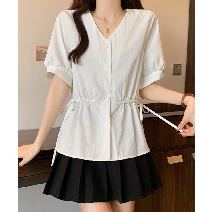 ドロストシャツブラウス パール付夏服半袖 | Miniministore | 詳細画像7 