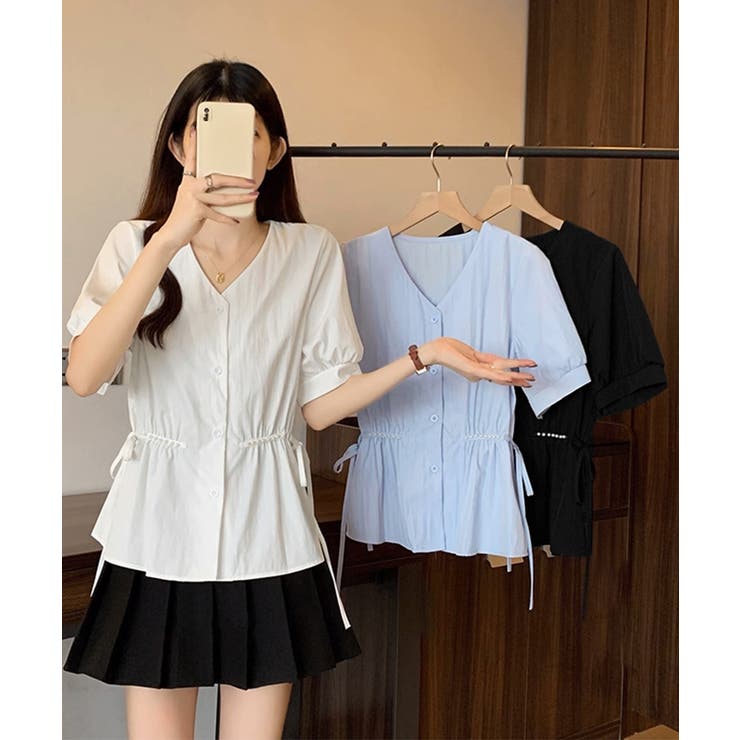 ドロストシャツブラウス パール付夏服半袖 | Miniministore | 詳細画像8 