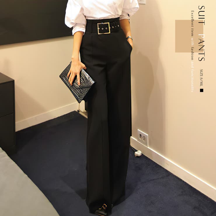 Amazon | レディース ハイウエスト ワイドパンツ、【美脚ワイド