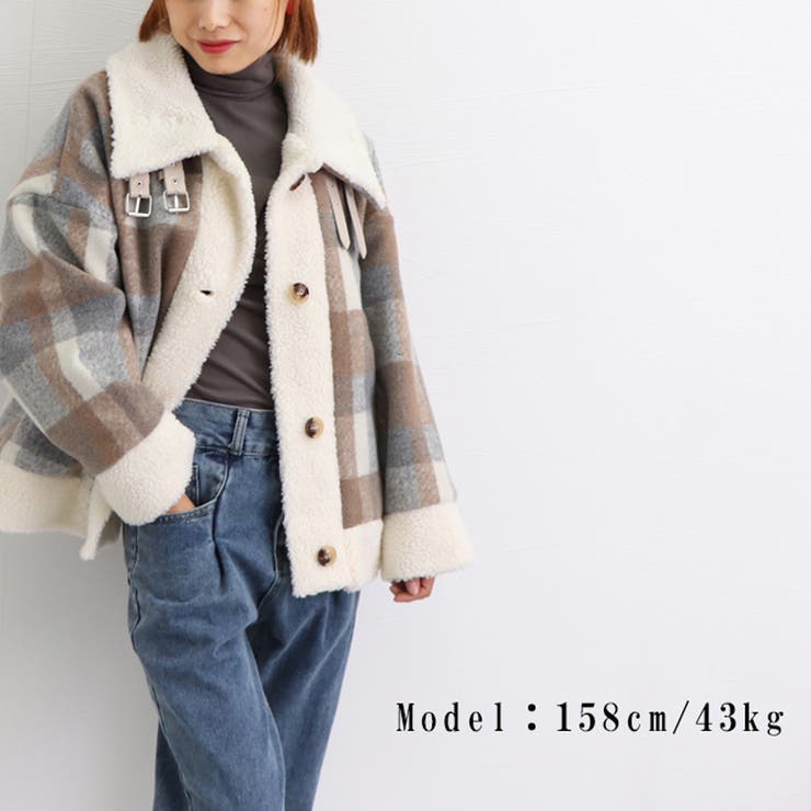 チェック柄 ボアジャケット 韓国コート冬[品番：II000008016 