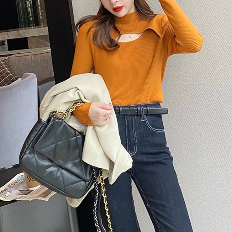 ニットトップス 胸開き プチハイネック | Miniministore | 詳細画像9 