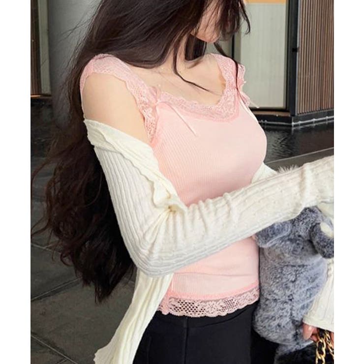 ピンク | レースタンクトップ リブインナー 薄手 | Miniministore