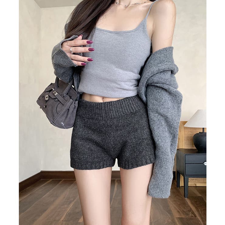 チャコールグレー | ショートニットパンツ 暖かい短パン 春秋 | Miniministore