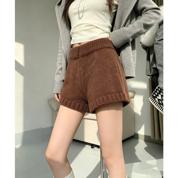 キャメル | ショートニットパンツ 暖かい短パン 春秋 | Miniministore
