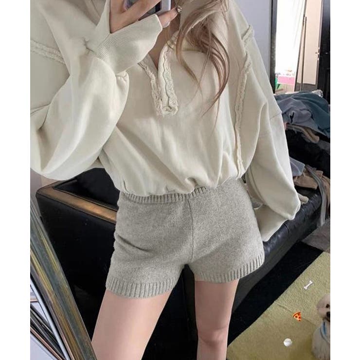 ライトグレー | ショートニットパンツ 暖かい短パン 春秋 | Miniministore