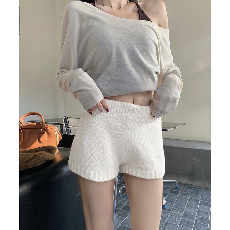 ホワイト | ショートニットパンツ 暖かい短パン 春秋 | Miniministore
