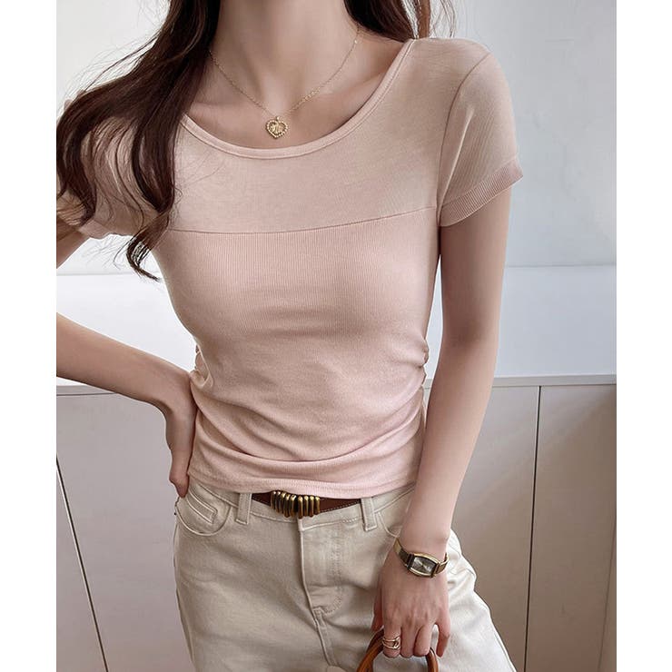 ピンク | リブTシャツ 異素材切り替えカットソー | Miniministore