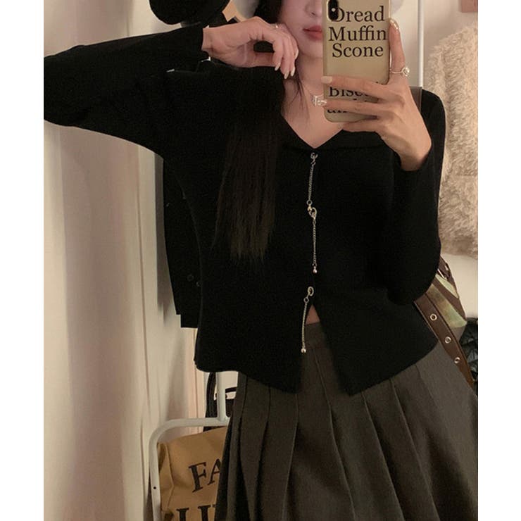 ブラック | ニットトップス レディース Vネック長袖 | SUNSHINE CLOSET