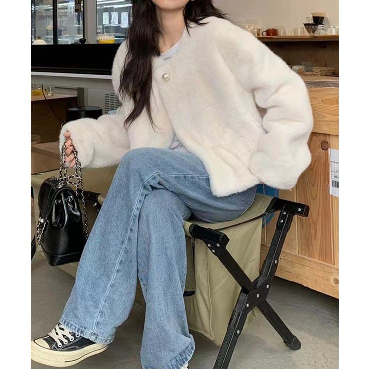 アイボリー | ファージャケット ふわふわ パールボタン | Miniministore