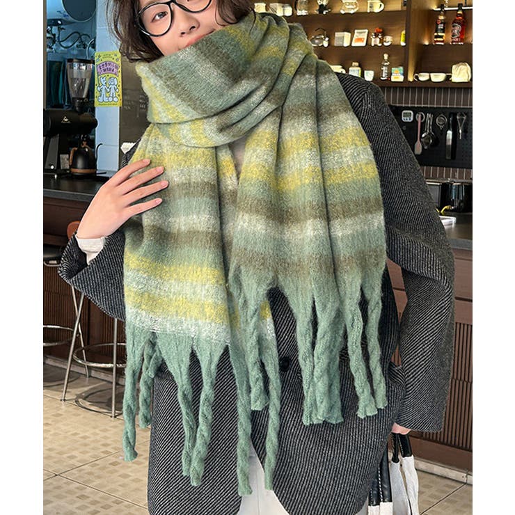 グリーン | ボリュームマフラー大判 ふわふわマフラー | SUNSHINE CLOSET