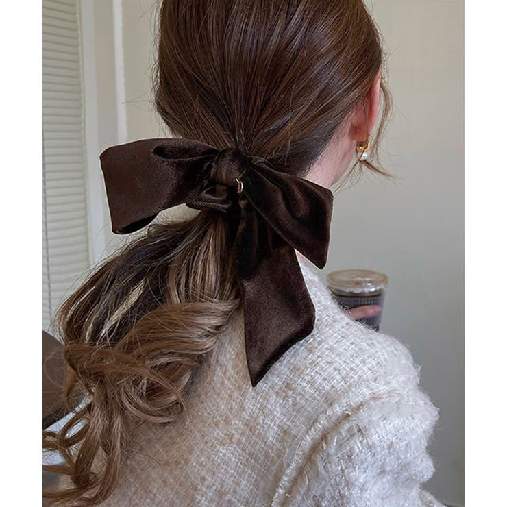ブラウン | リボン付きシュシュ ヘアゴム 韓国風 | SUNSHINE CLOSET