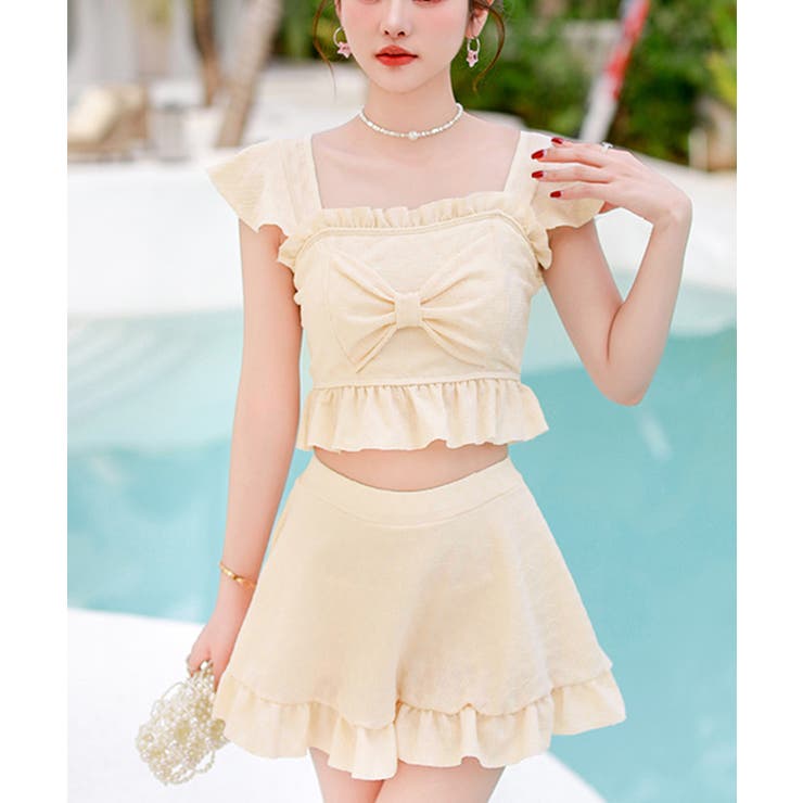 アイボリー | 盛れる水着レディースフリル水着2点セット | Miniministore