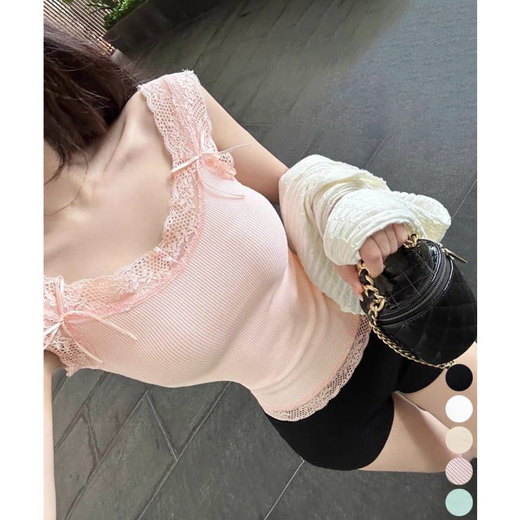 レースタンクトップ リブインナー 薄手 | Miniministore | 詳細画像1 