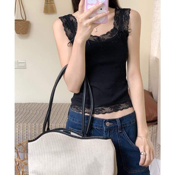 レースタンクトップ リブインナー 薄手 | Miniministore | 詳細画像3 