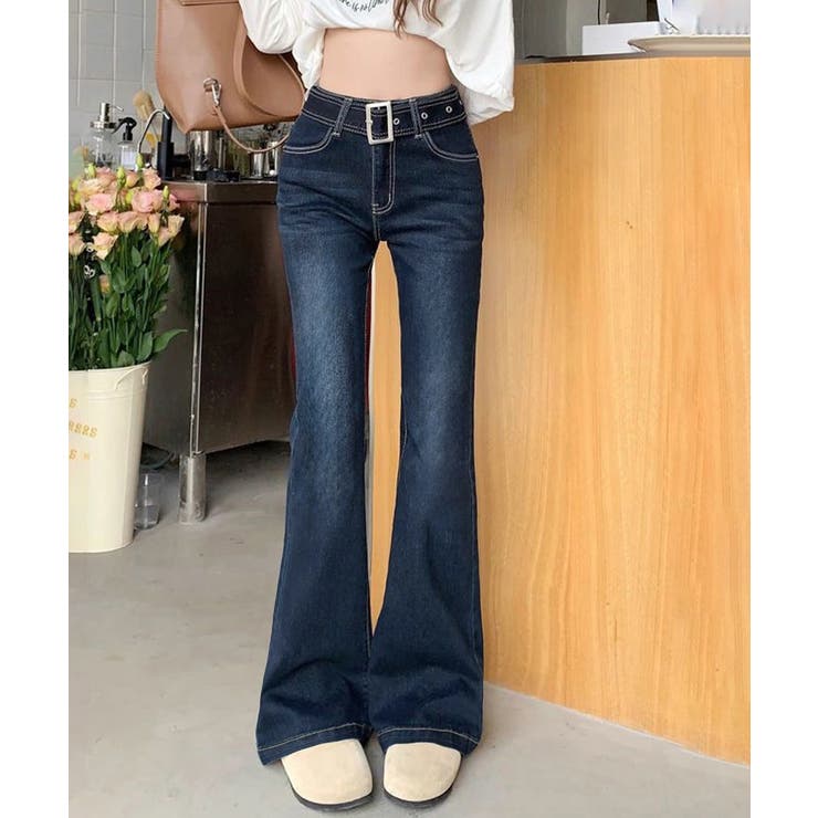 セミフレアデニムパンツ レディース 美脚 | Miniministore | 詳細画像1 