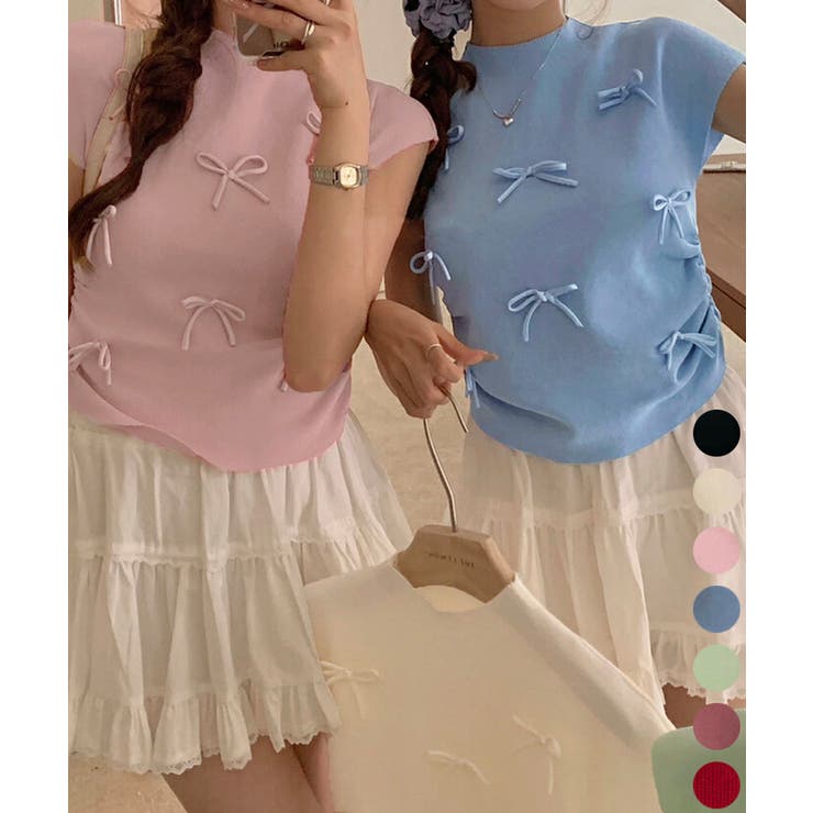 リボン付きリブニット プチハイネック夏服 | Miniministore | 詳細画像1 